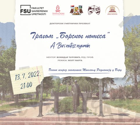 Predstava „Tragom ’Borskog notesa’” ispred spomenika Miklošu Radnotiju u Boru 13. jula
