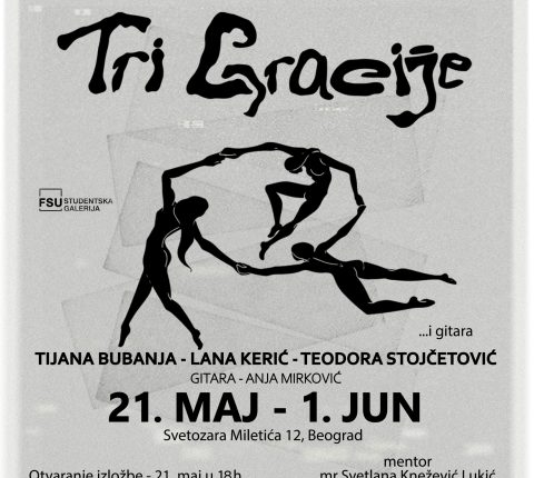 Poziv na otvaranje izložbe „Tri Gracije i gitara” u Studentskoj galeriji FSU