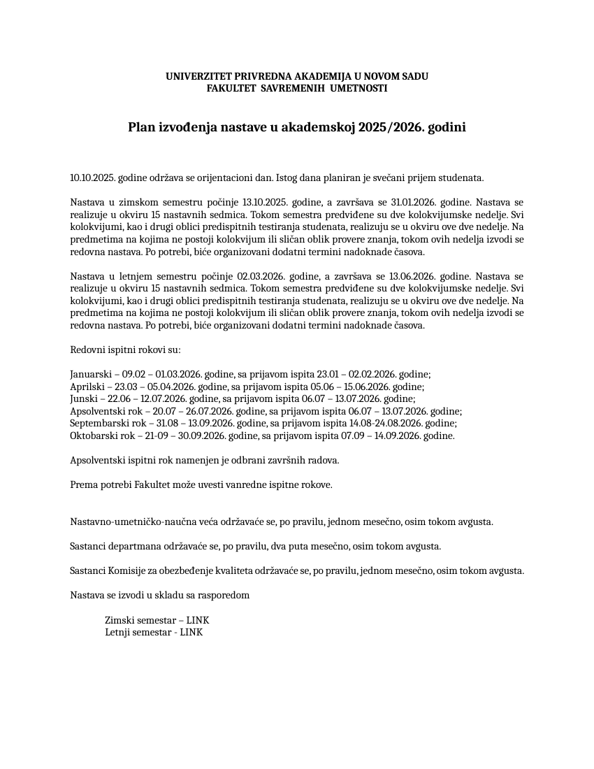 Plan nastave 2025/2026