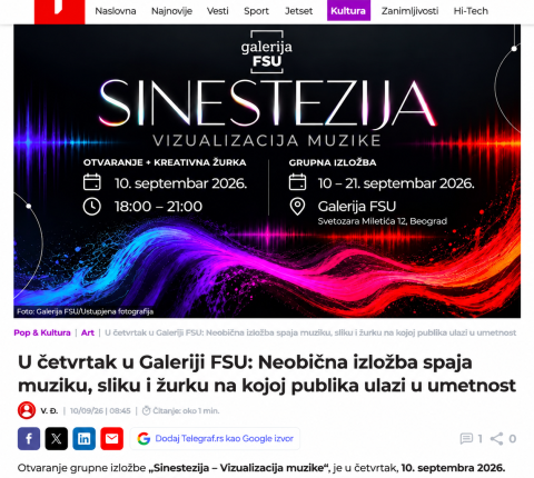 TELEGRAF O IZLOŽBI „SINESTEZIJA – VIZUALIZACIJA MUZIKE“